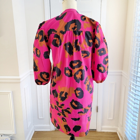 Maude Vivante Freya Dress Size S Pink Leopard Print Puff Sleeve Poplin Chic - Picture 4 of 10